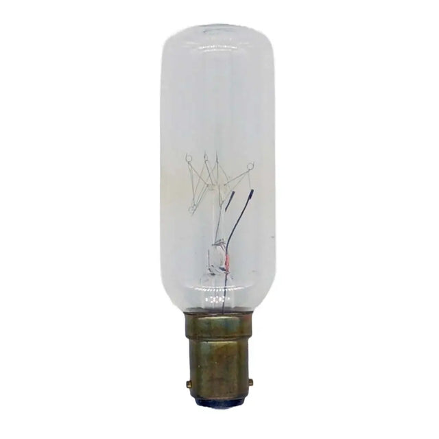 Clear light bulb with metal base on a white background