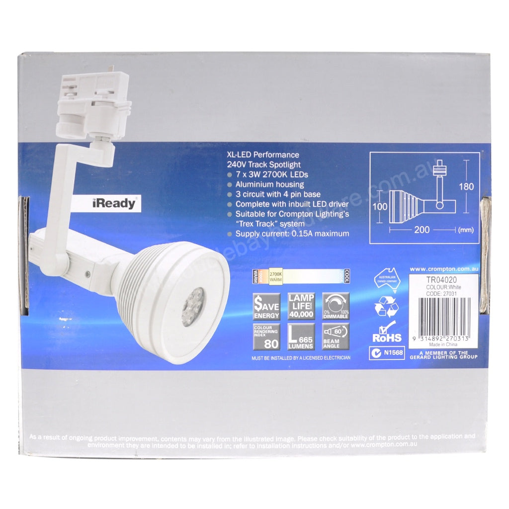 Crompton XL-LED Performance Track Spotlight 7x3W W/W 27031