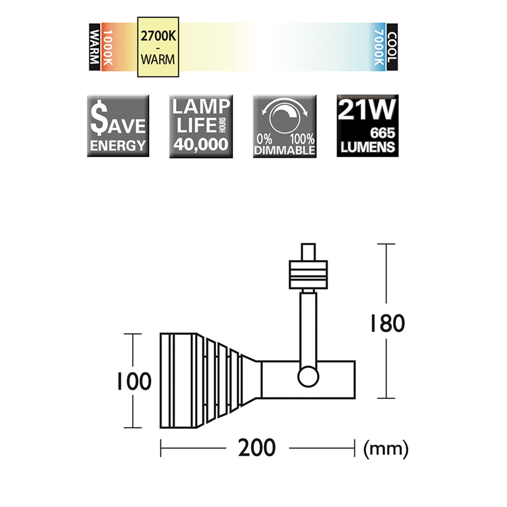 Crompton XL-LED Performance Track Spotlight 7x3W W/W 27031