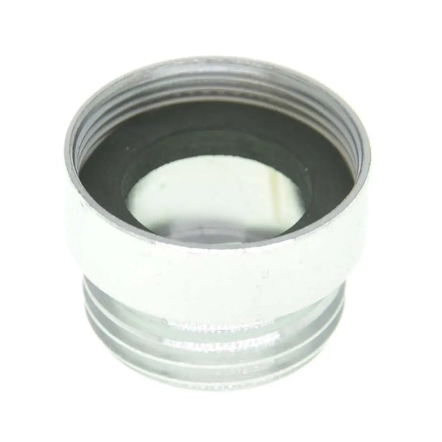 Clear glass container with metal lid on a white background