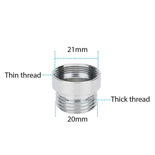 Metal fitting with labeled thread sizes on a white background