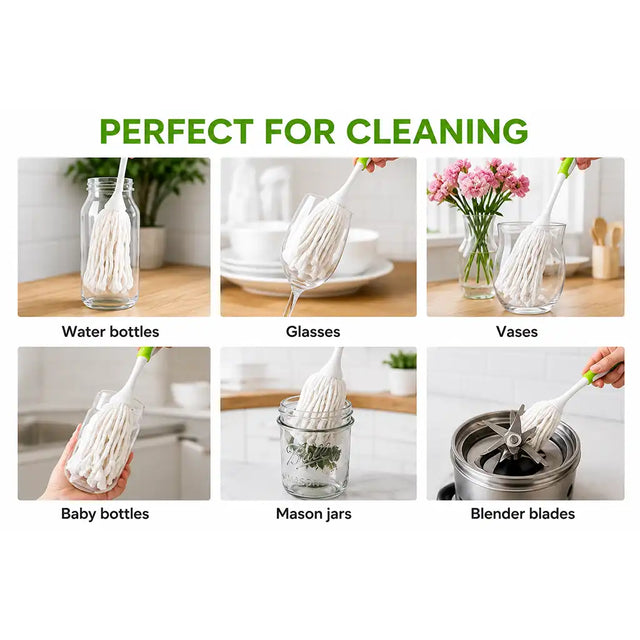 Cleaning tools being used on various items with text 'Perfect for Cleaning'.