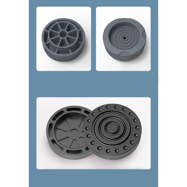 Three black rubber bushings on a blue and white background