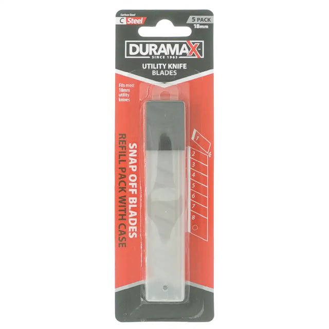 Pack of Duramax utility knife blades with packaging on a white background