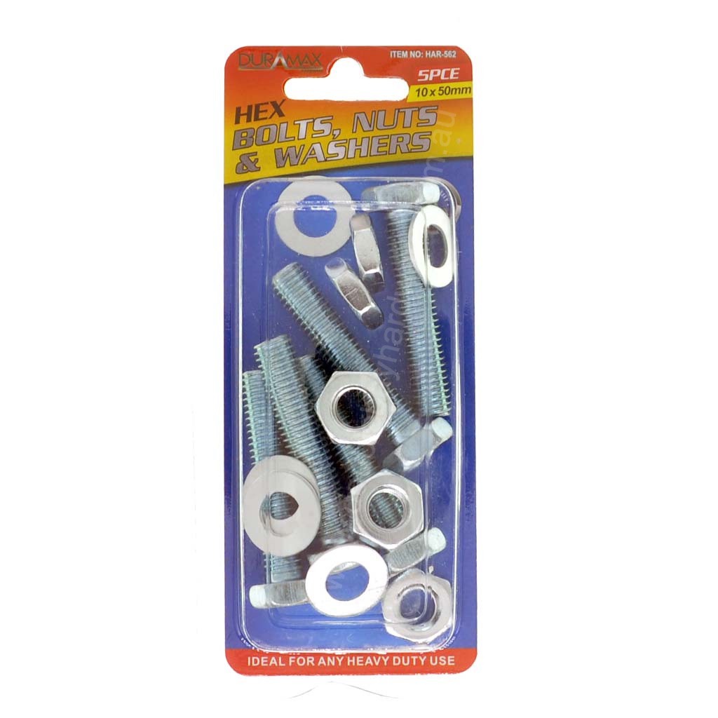 DURAMAX Hex Bolt Nut Washer Set 10x50mm HAR562
