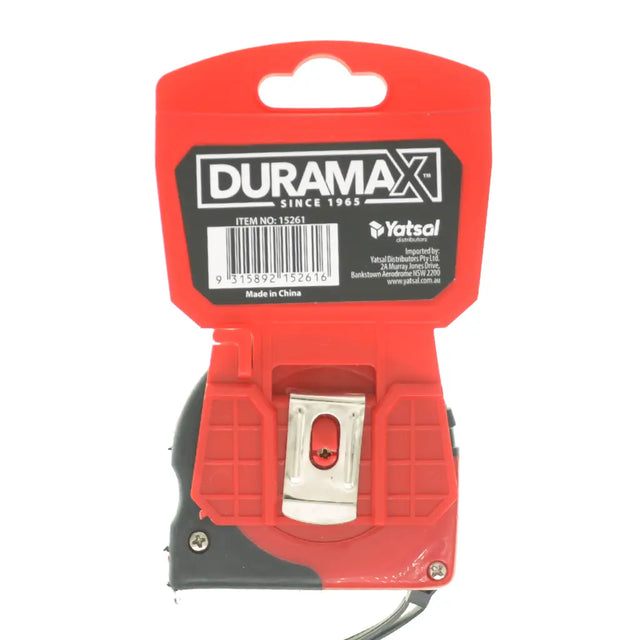 Red Duramax tape measure packaging on a white background