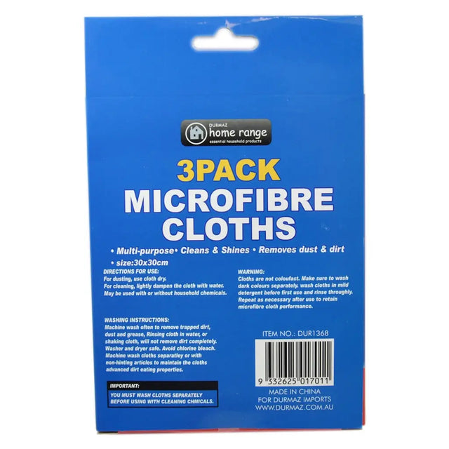 Packaging of 3-pack microfibre cloths with blue background and Durmaz branding.
