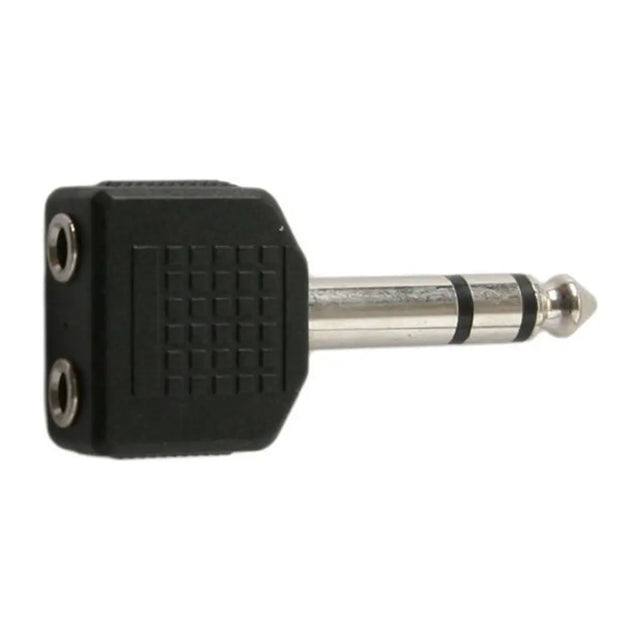 Black audio plug on a white background