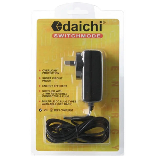 Daichi Switchmode power adapter in packaging on a white background