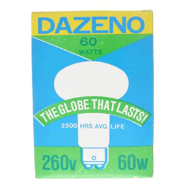 DAZENO light bulb packaging with blue and green design