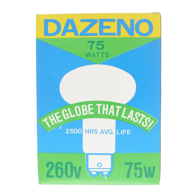 DAZENO light bulb packaging with blue and green design