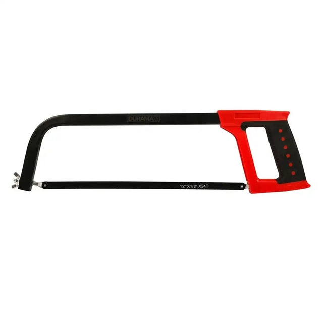Hacksaw with red handle on a white background