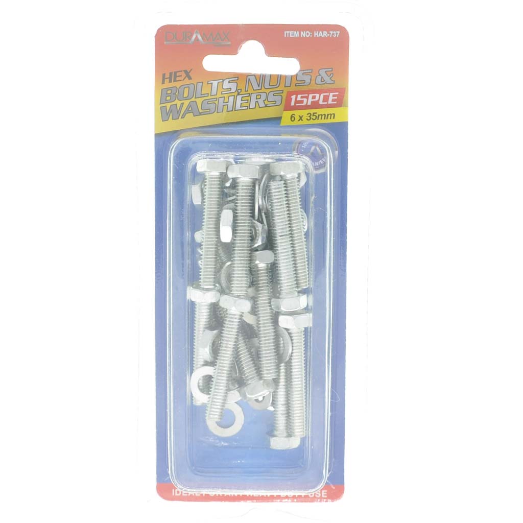 Duramax Hex Head Bolts Nuts Washers Set M6x35mm 15pcs HAR-737