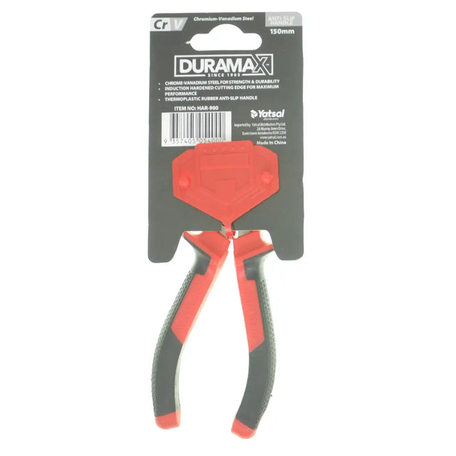 Red and gray pliers with Duramax packaging on a white background