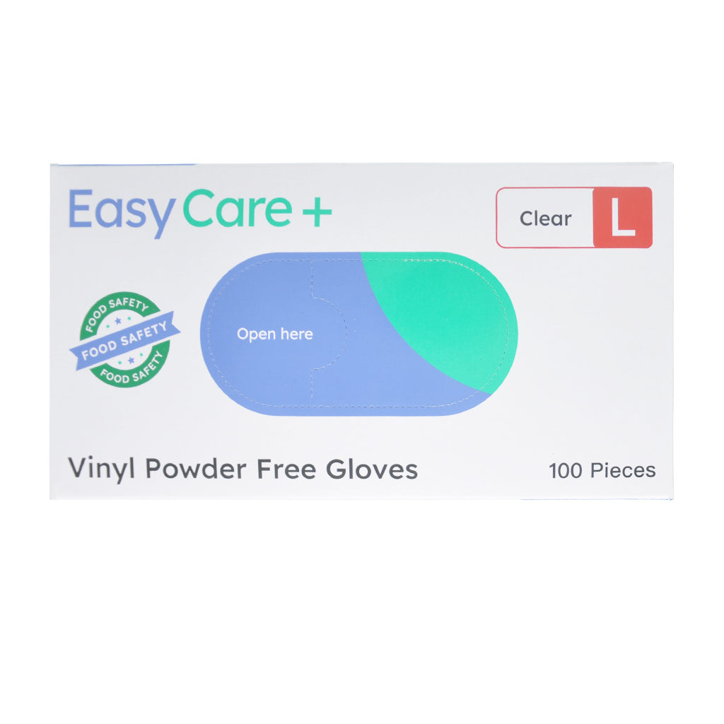 Easy Care Vinyl Powder Free Gloves Food Safety L Clear 100Pcs