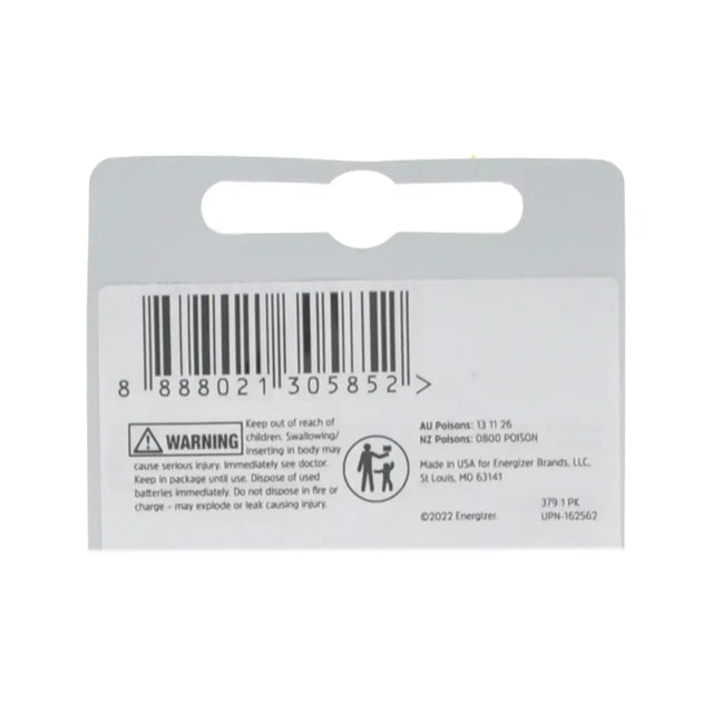 Back of a battery packaging with barcode and warning label on a white background