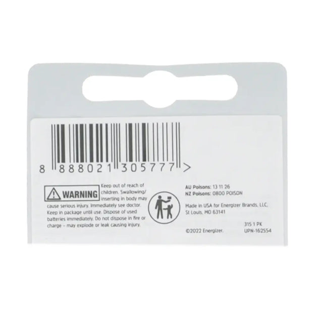 Back of a battery packaging with barcode and warning label on a white background