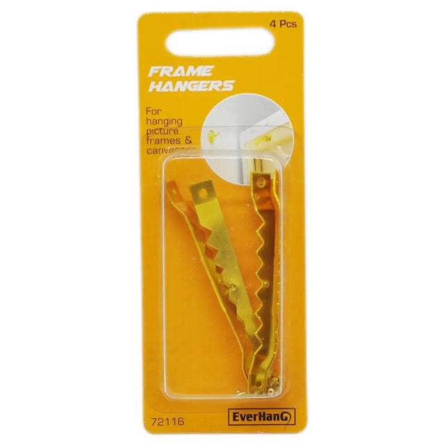 Pack of frame hangers with 'EverHang' branding on a yellow background