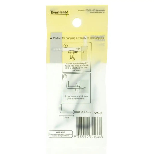 EverHang screw square hook packaging on a white background