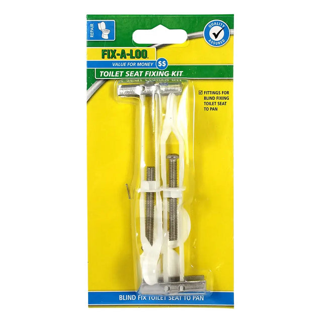 Fix-A-Loon toilet seat fixing kit packaging on a white background
