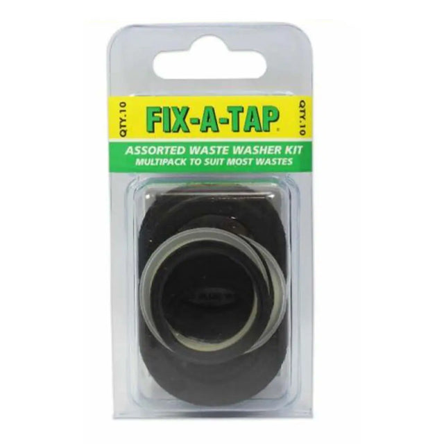 Packaged Fix-A-Tap assorted waste washer kit on a white background