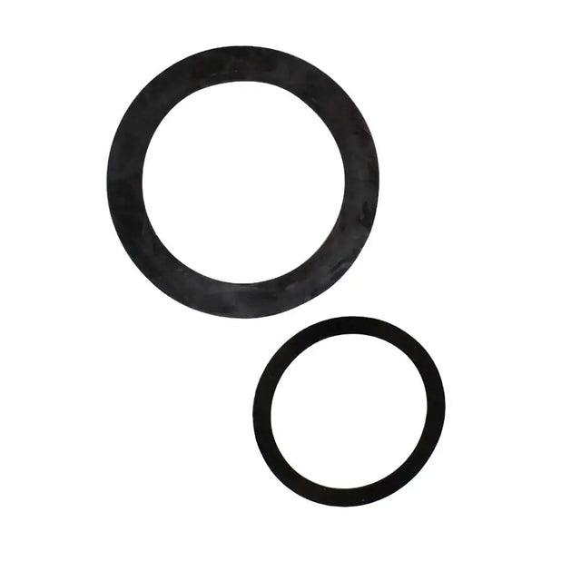 Two black rubber gaskets on a white background
