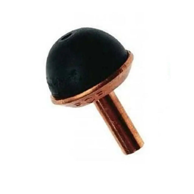 Black and copper-colored object on a white background