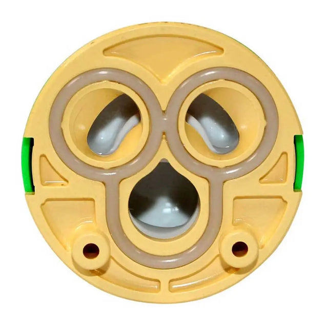 Yellow plastic component with multiple holes on a white background