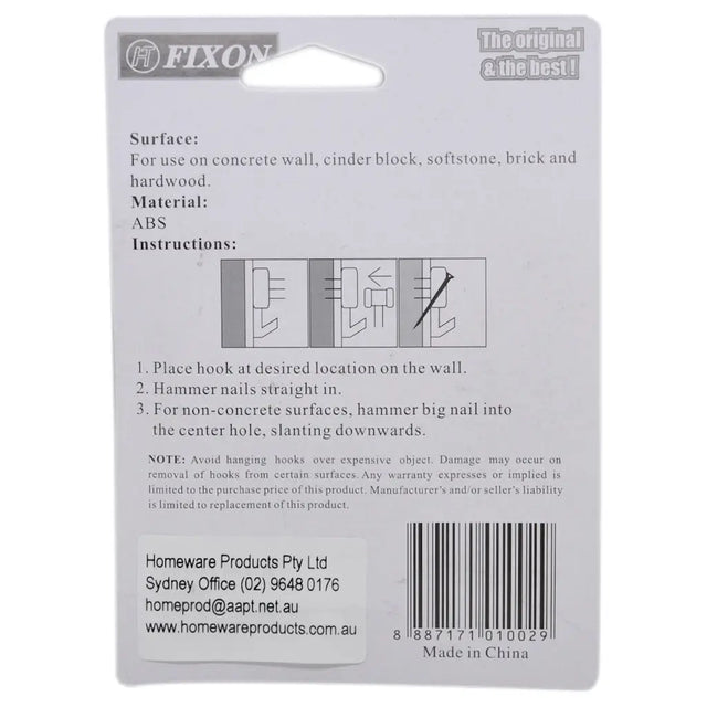 Back of a Fixon product packaging with text and instructions.