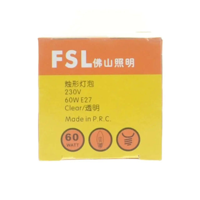 FSL light bulb packaging with specifications on a white background