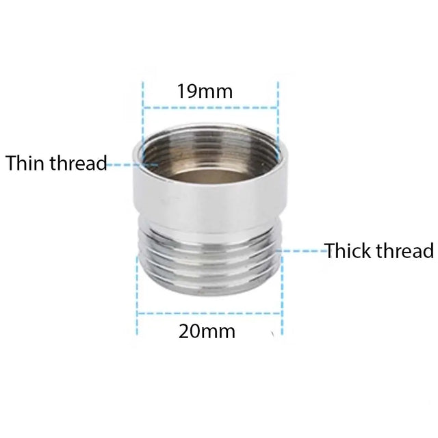 Metal fitting with labeled thread thickness on a white background
