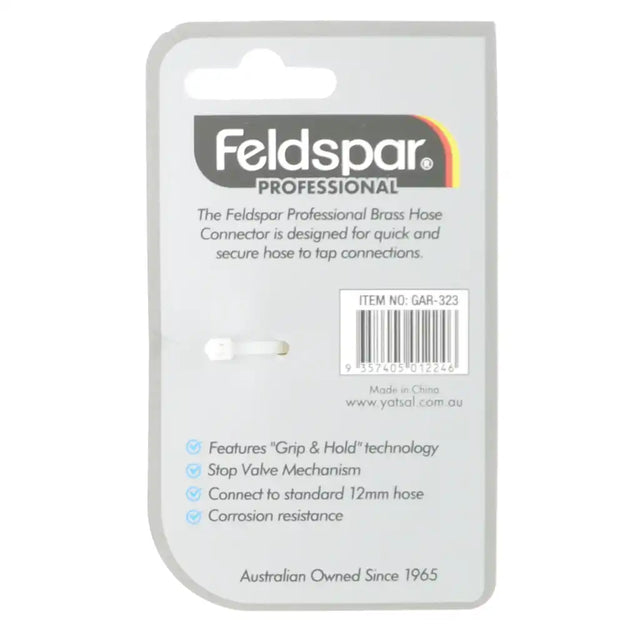 Feldspar Professional brass hose connector packaging on a white background