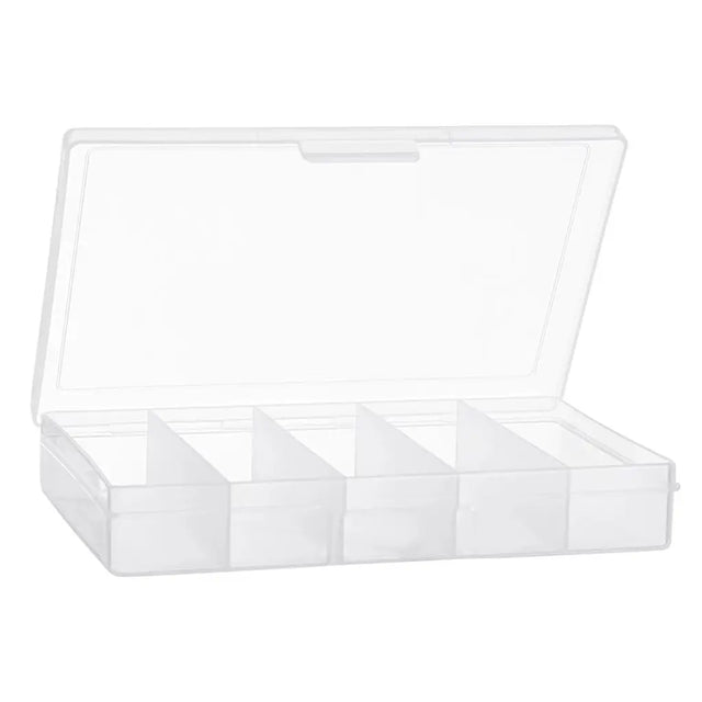 Clear plastic box with a lid on a white background