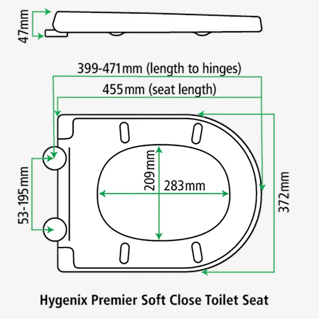 Fix A Loo Hygenix Premier Soft Close D Shape Toilet Seat Top & Bottom Fixing 245496