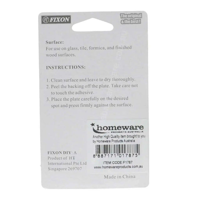 Back of a Fixon adhesive packaging with instructions and branding details.