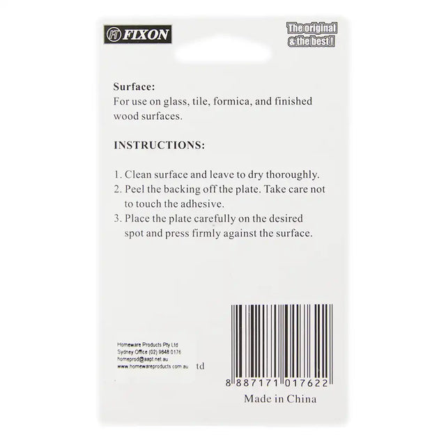 Back of a Fixon product packaging with instructions and branding.