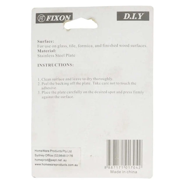 Fixin adhesive label with instructions and product details on a white background