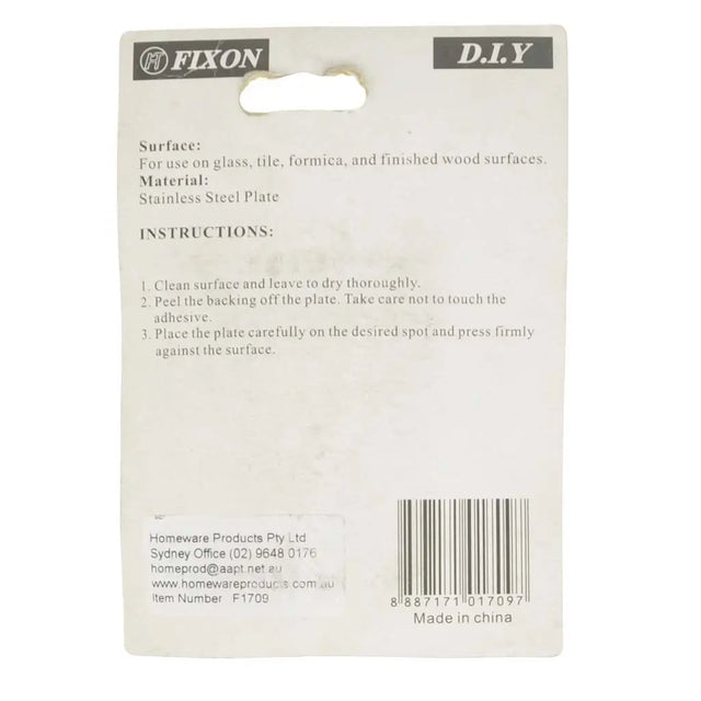 Back of a Fixon product packaging with instructions and branding details.