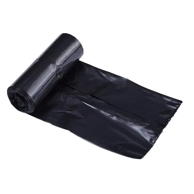 Roll of black plastic bags on a white background