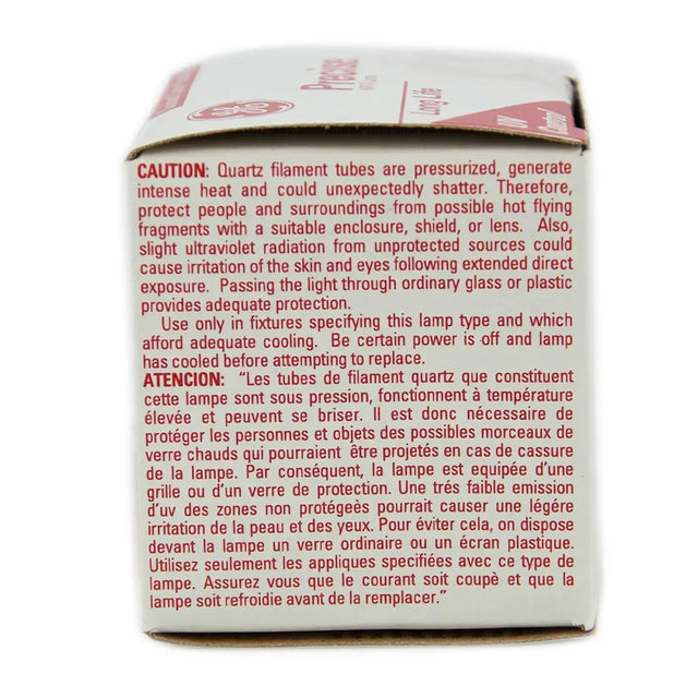 Back of a light bulb packaging with safety warning text