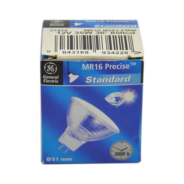 General Electric MR16 Precise standard light bulb packaging on a white background