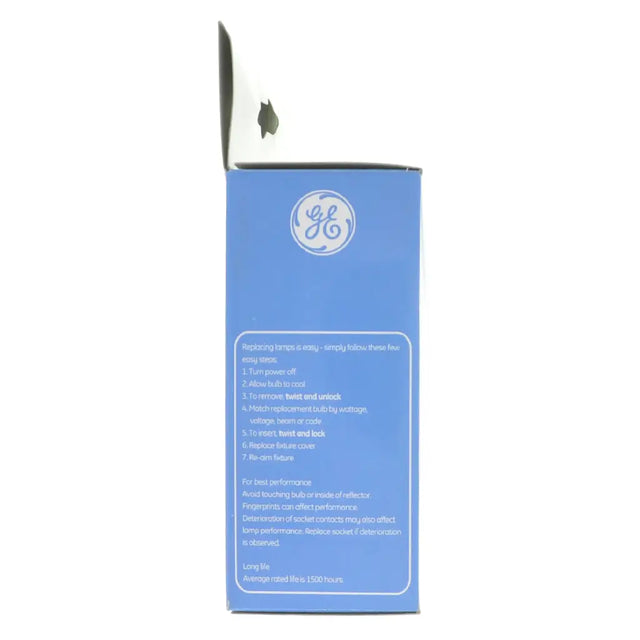 Blue box with General Electric logo on a white background