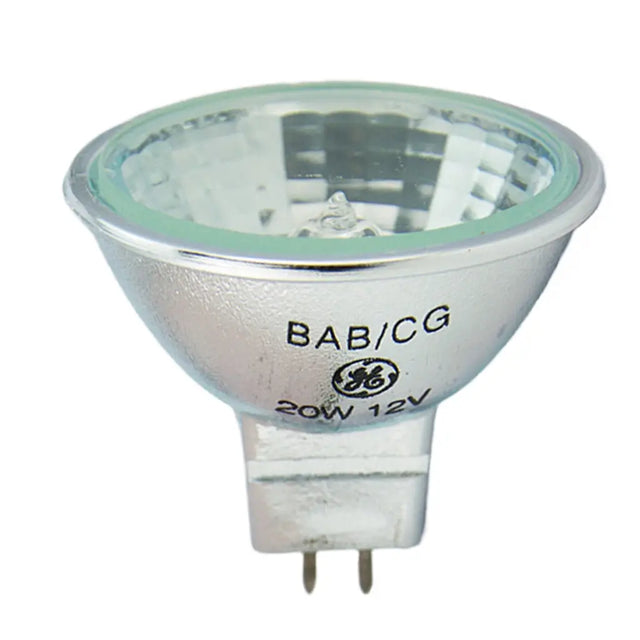Halogen light bulb with 'BAB/CG' and 'GE' branding on a white background