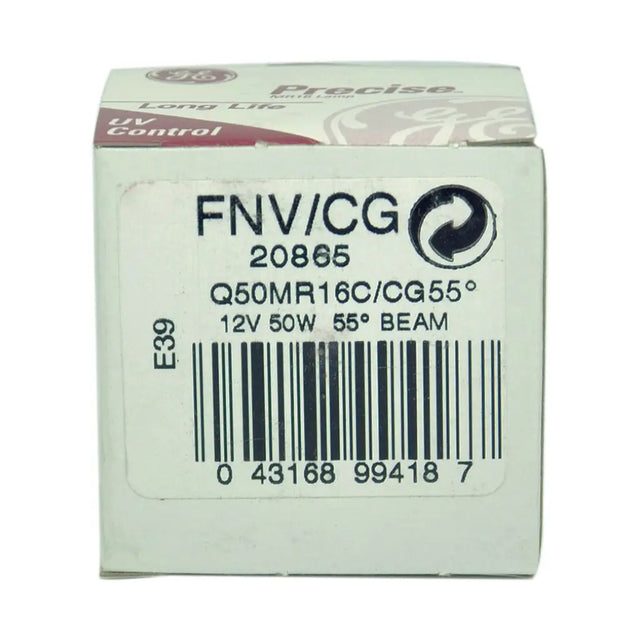 Light bulb packaging with technical specifications on a white background