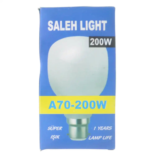 Saleh Light bulb packaging with blue and yellow design on a white background