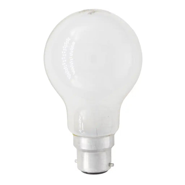GLS B22 240V 40W frosted incandescent light bulb showing classic globe shape and B22 bayonet base on white background