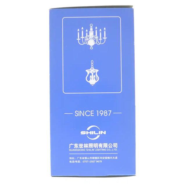 Blue packaging box with white text and graphics on a white background