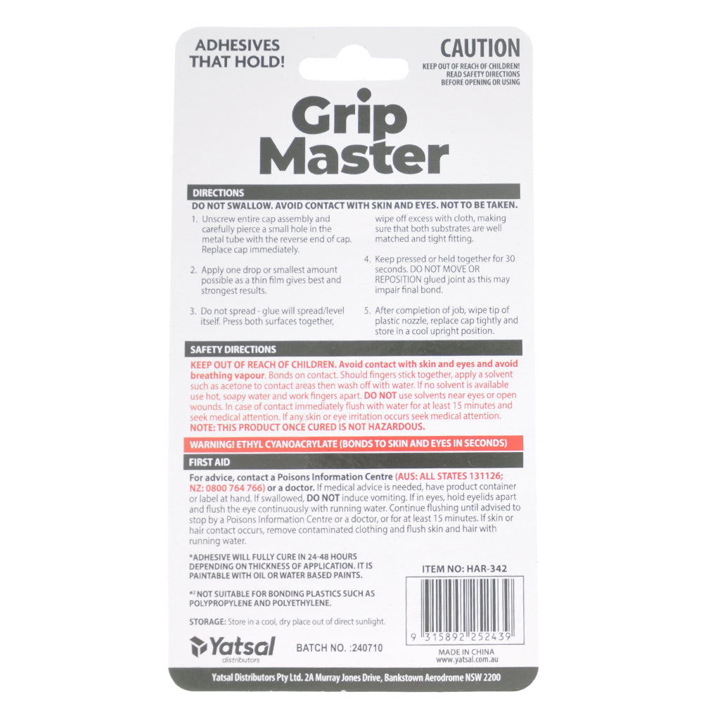 Grip Master No Drip Gel Super Glue 3ml HAR-342