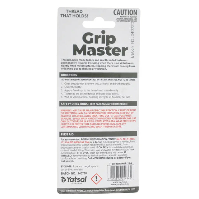 Grip Master packaging with text and branding on a white background