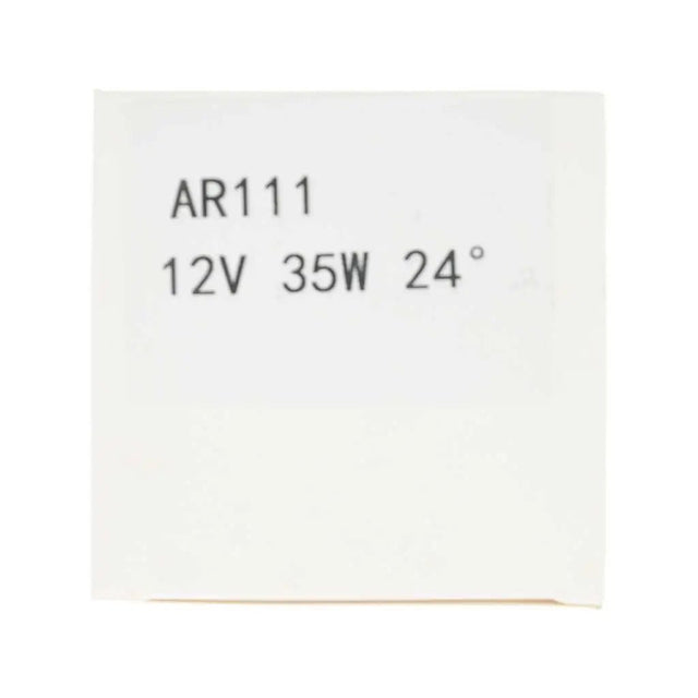 Rectangular light bulb packaging with AR111, 12V, 35W, and 24° text on a white background